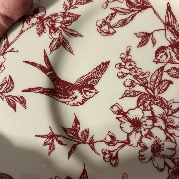 RARE Bird Toile Plate Red Elisabeth Trostli Andrea Sadek SQUARE Salad Serving - Picture 4 of 5